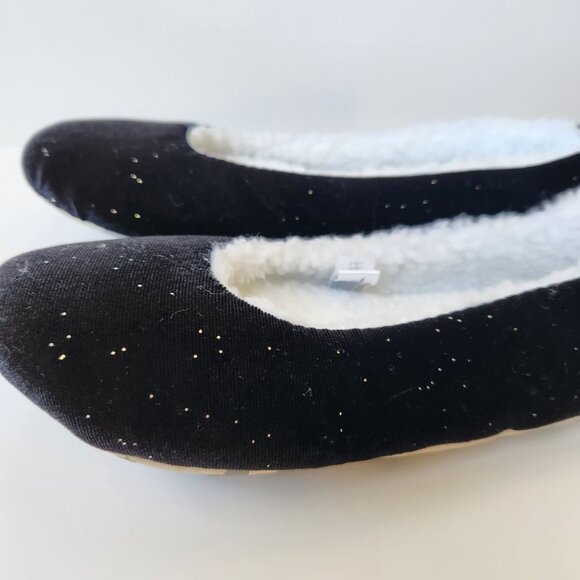 Totes Ballet Slippers Black Sparkles Faux Fur Bunny Cozycore Sleepwear Comfy L - Picture 11 of 12